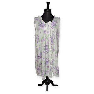 Lati Fashion Purple & White Floral Lightweight Sleeveless Nightgown Size XXL